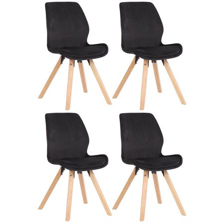Lotto da 4 Sedie Ospiti KALI, Gambe Legno color Faggio, Seduta Imbottita, Velluto Nero