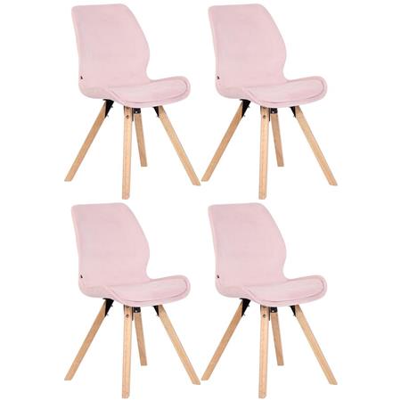 Lotto da 4 Sedie Ospiti KALI, Gambe Legno color Faggio, Seduta Imbottita, Velluto Rosa