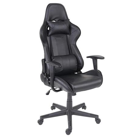 Poltrona Gaming CAMTON, Cuscini Lombare e Cervicale, in Pelle Nera