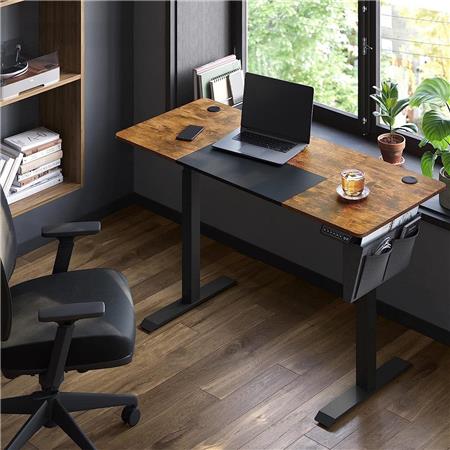 Scrivania CLOSEN, 140x60 cm, Regolabile in Altezza, Tasca Portaoggetti, in Noce e Nero