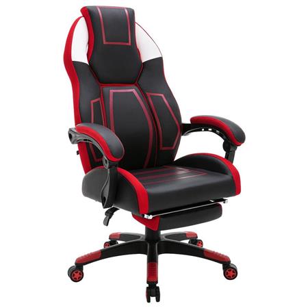 Poltrona Gaming MANDALIKA, Schienale Basculante, Poggiapiedi, in Pelle, Nero e Rosso