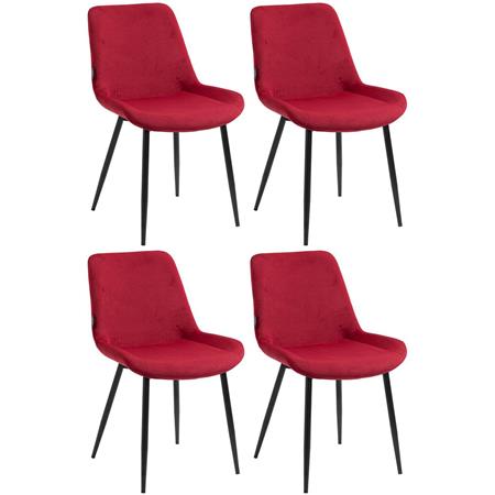 Lotto da 4 Sedie Ospiti VICKY, Gambe in Metallo Nero, Comode e Di Design, Velluto Rosso