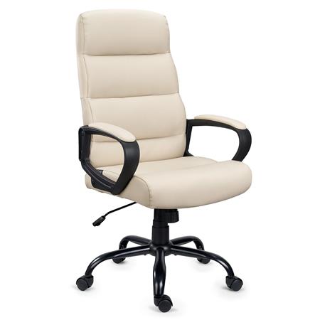 Poltrona per Ufficio HUGO, Design Elegante, Confortevole, Base in Metallo, In Pelle Crema