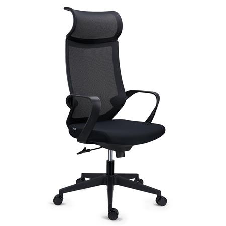 Sedia per Ufficio SINTRA, Ergonomica, Poggiatesta, Design Moderno, Confortevole, Rete e Tessuto Nero