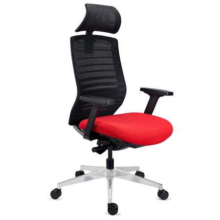 Sedia Ergonomica TAURUS, Certificata, Poggiatesta, Schienale Regolabile, Alta Gamma, in Rete, Rosso