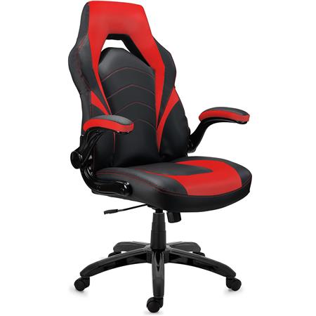 Sedia Gaming NITRO, Molto Confortevole, Braccioli Abbattibili, Pelle, Nero e Rosso