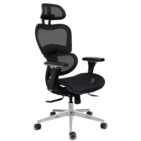 DEMO# Sedia Ergonomica VICTORY PRO, Regolabile, Certificata, Massimo Comfort, in Rete, Nero