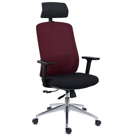 Sedia Per Ufficio ASTRA LUX, Design Elegante, Ottima Ergonomia, Poggiatesta, Tessuto Bordeaux
