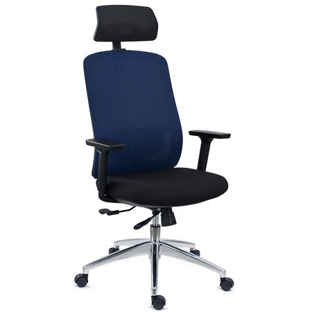 Sedia Per Ufficio ASTRA LUX, Design Elegante, Ottima Ergonomia, Poggiatesta, Tessuto Blu