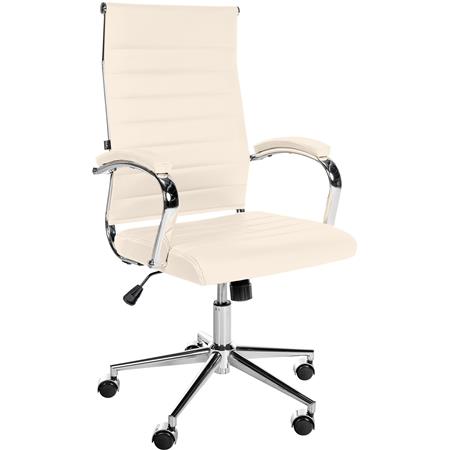 Sedia per Ufficio OXFORD, Elegante e Di Design, Struttura in Metallo, Vera Pelle, Crema