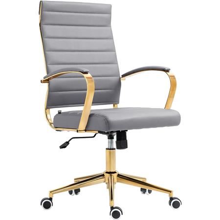 Sedia per Ufficio KENNETH, Elegante e Moderna, Struttura in Metallo, Pelle Grigia