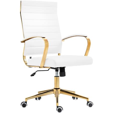 Sedia per Ufficio KENNETH, Elegante e Moderna, Struttura in Metallo, Pelle Bianca