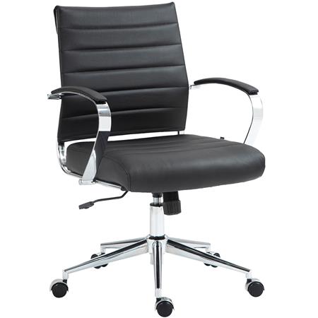 Sedia Per Ufficio EVERY, Design Moderno ed Elegante, Struttura in Metallo, Vera Pelle Nera