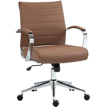 Sedia Per Ufficio EVERY, Design Moderno ed Elegante, Struttura in Metallo, Vera Pelle Marrone Chiaro