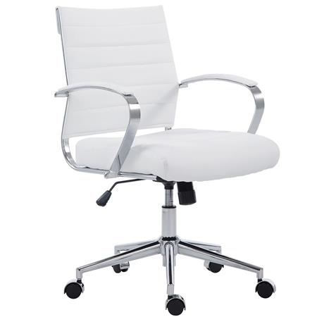 Sedia Per Ufficio EVERY, Design Moderno ed Elegante, Struttura in Metallo, Pelle Bianca