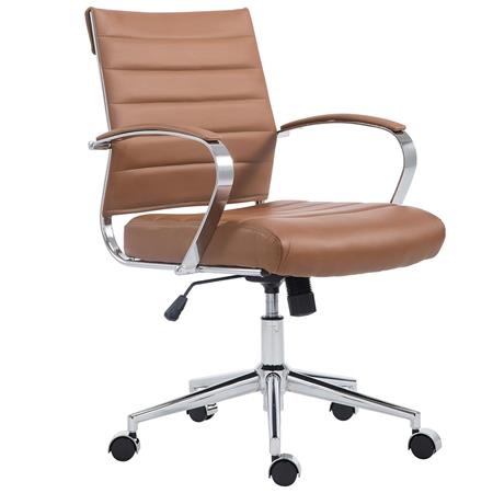 Sedia Per Ufficio EVERY, Design Moderno ed Elegante, Struttura in Metallo, Pelle Marrone Chiaro
