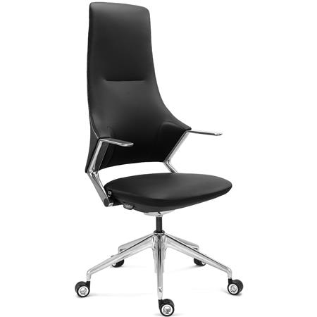 Poltrona per Ufficio BOHÈME, Schienale Alto, Design Futuristico ed Esclusivo, Vera Pelle, Nero