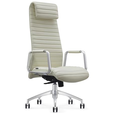 Poltrona di Design ASPERA, Ergonomica, Struttura in Metallo, Rivestimento in Vera Pelle, Crema