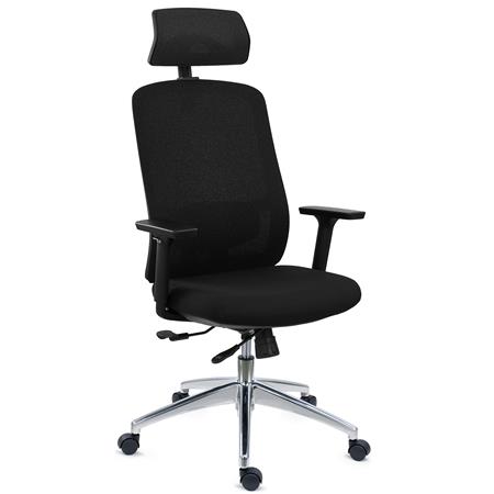 DEMO# Sedia Per Ufficio ASTRA LUX, Design Elegante, Ottima Ergonomia, Poggiatesta, Tessuto Nero