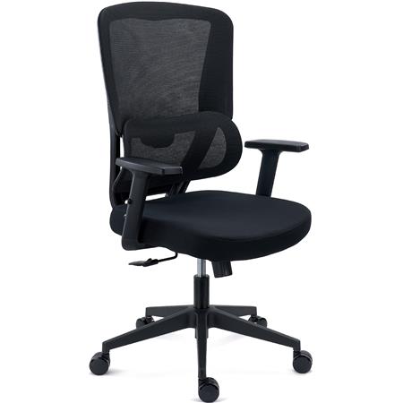 Sedia Ergonomica SUPRA, Confortevole, Supporto Lombare, Rete Traspirante e Tessuto, Nero