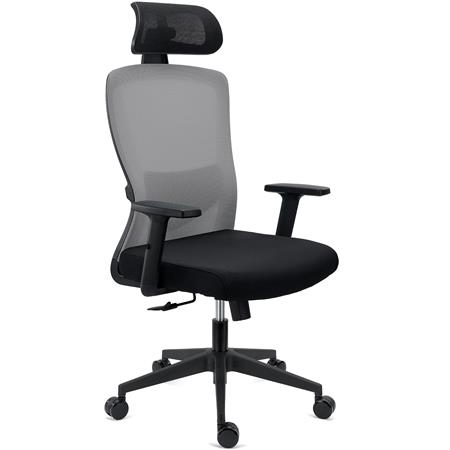 Sedia Operativa NOTE PRO, Ergonomica, Poggiatesta, Supporto Lombare Regolabile, Rete e Tessuto, Grigio