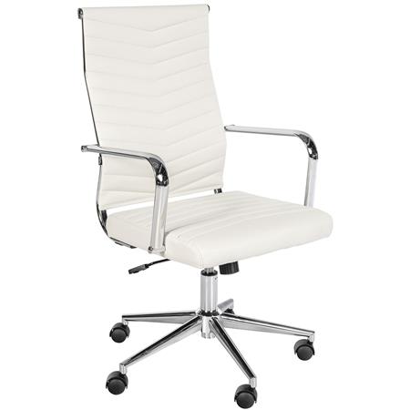 Sedia da Ufficio KOBE, Elegante e Moderna, Struttura in Metallo, Pelle Bianca