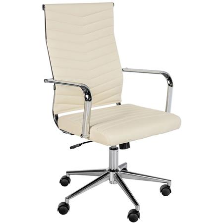 Sedia da Ufficio KOBE, Elegante e Moderna, Struttura in Metallo, Pelle Crema