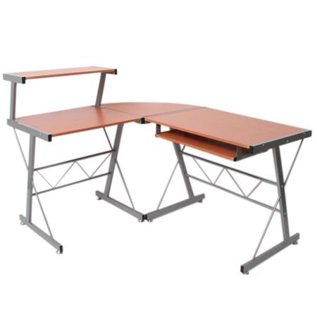 Scrivania per Computer EASY LINE, in legno e allumino, spaziosa - cm 140x115x72, color Faggio
