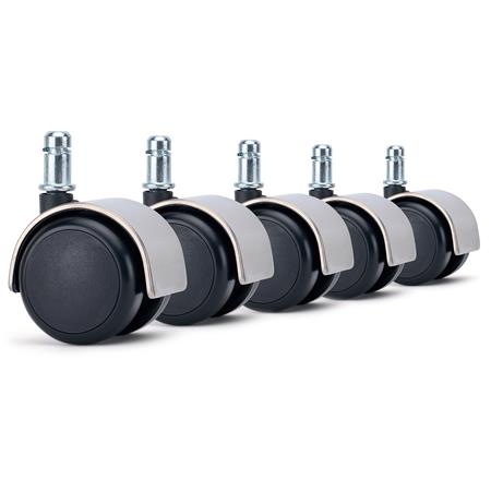 5x Ruote per Sedie da Ufficio COVER 11x50mm, Finitura Cromata, Argento