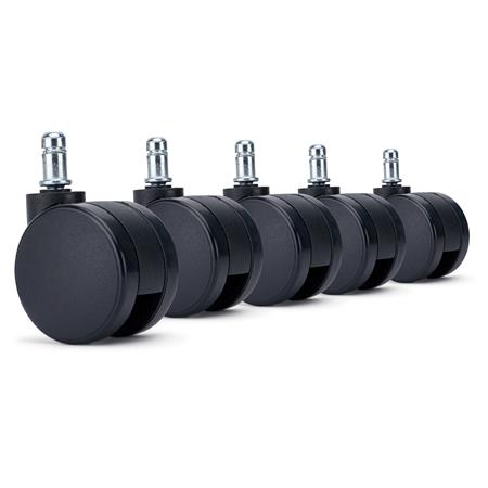 5x Ruote per Sedie da Ufficio VOLT 11x60mm, per Tappeti e Moquette, Nero