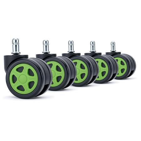 5x Ruote per Sedie da Ufficio SPEED 11x60mm, Design Sportivo, Verde