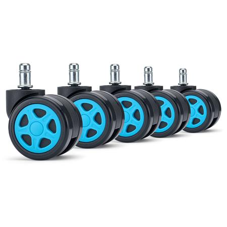 5x Ruote per Sedie da Ufficio SPEED 11x60mm, Design Sportivo, Azzurro