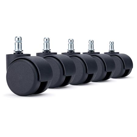 5x Ruote per Sedie da Ufficio TURN 11x50mm, Portata XXL, Nero