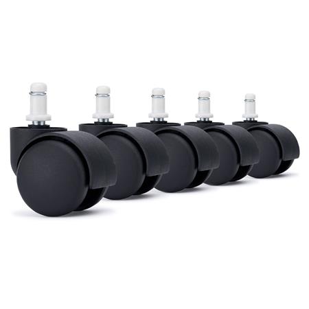 5x Ruote per Sedie da Ufficio TURN 11x50mm, Perno in Nylon, Nero