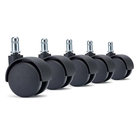 5x Ruote per Sedie da Ufficio GEAR 11x50mm, con Freno di Sicurezza, Nero