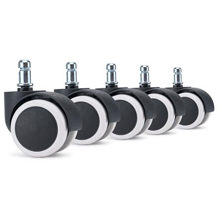 5x Ruote per Sedie da Ufficio ROLL 11x50mm, Freno di Sicurezza Integrato, Bianco