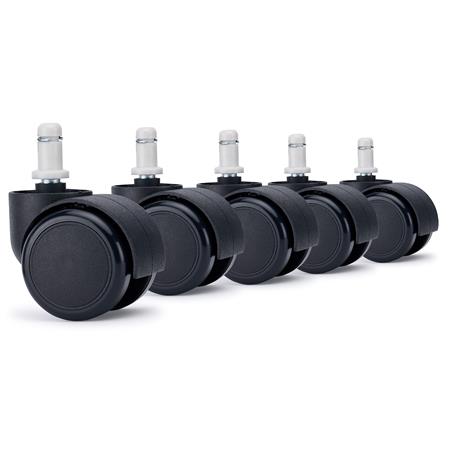 5x Ruote per Sedie da Ufficio VELO 11x50mm, Perno in Nylon, Nero