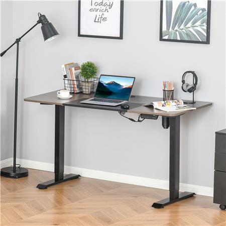 Scrivania per PC NAIKO, 140x70cm, Regolabile in Altezza, Telaio in Acciaio, Colore Teak e Nero
