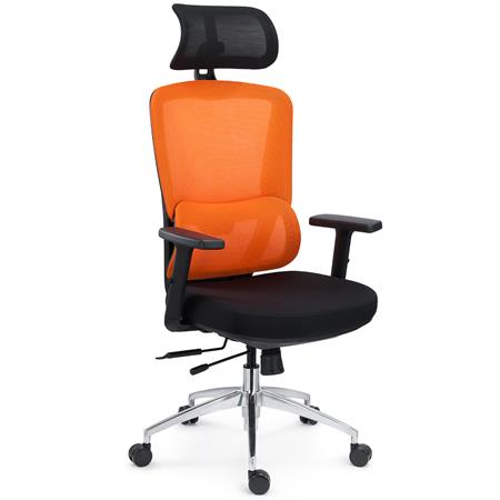 DEMO# Sedia Ergonomica SUPRA MAX, Regolazioni Avanzate, Poggiatesta, Rete Traspirante e Tessuto, Arancione