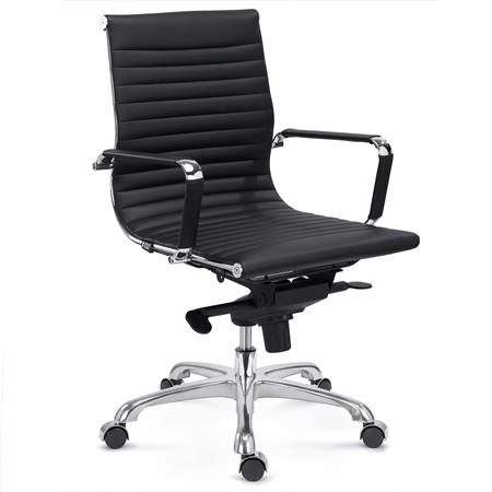DEMO# Sedia da Ufficio DORIS, Schienale basso, Struttura in Metallo, Pelle, Nero