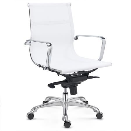 DEMO# Sedia da Ufficio DOMI, Schienale Basso, Struttura in Metallo Cromato, in Rete Bianca
