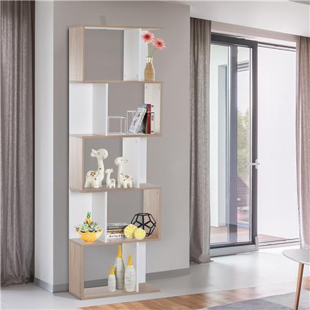 Libreria AMIX, Stile Moderno, 60x24x184,5cm, in Legno Colore Bianco e Rovere