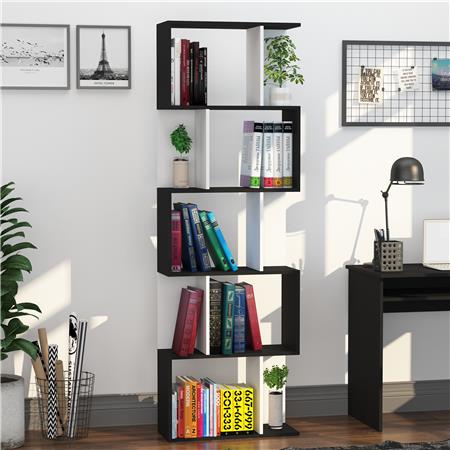 Libreria AMIX, Stile Moderno, 60x24x184,5cm, in Legno Colore Bianco e Nero