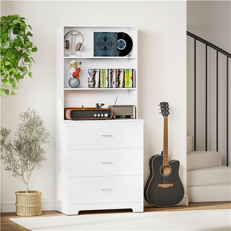 Libreria MISSA, Stile Moderno con 3 Cassetti e 3 Ripiani, 79x39,5x182,2cm, in Legno Bianco