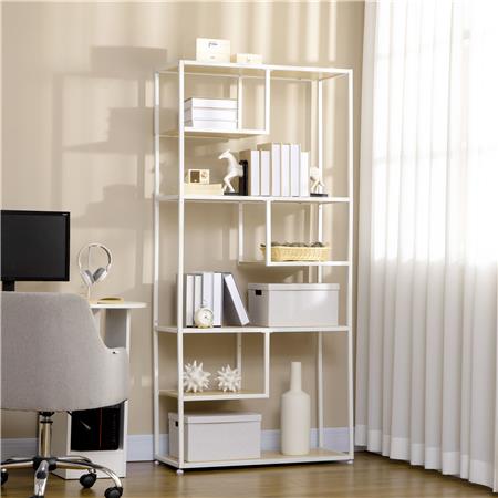 Libreria ALTAR, Stile Industriale, 83x34x180cm, in Legno Colore Bianco e Rovere