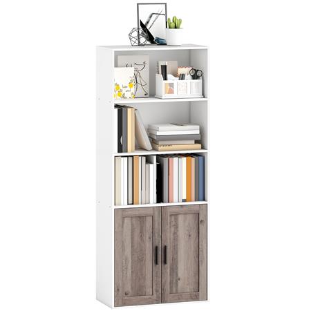 Libreria RASTI, Mensole Aperte e Armadio con Ante, 60x30x149,5cm, in Legno Bianco e Marrone