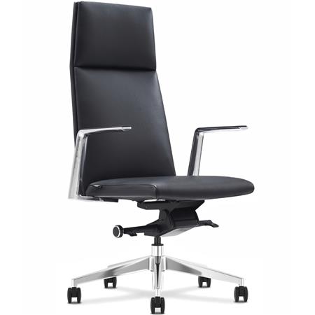 Poltrona per Ufficio TORINO, Braccioli e Base in Alluminio, Design e Qualità Eccellenti, Vera Pelle, Nero