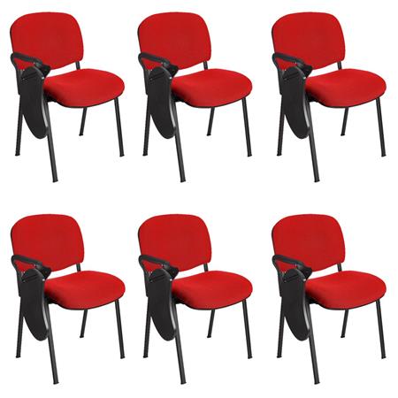 Lotto di 6 Sedie Conferenze MOBY con SCRITTOIO ribaltabile, Prezzo imbattibile, colore Rosso con gambe Nere