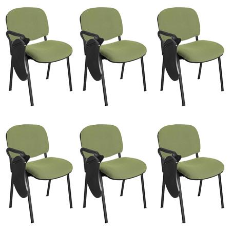 Lotto di 6 Sedie Conferenze MOBY con SCRITTOIO ribaltabile, Prezzo imbattibile, colore Verde con gambe Nere