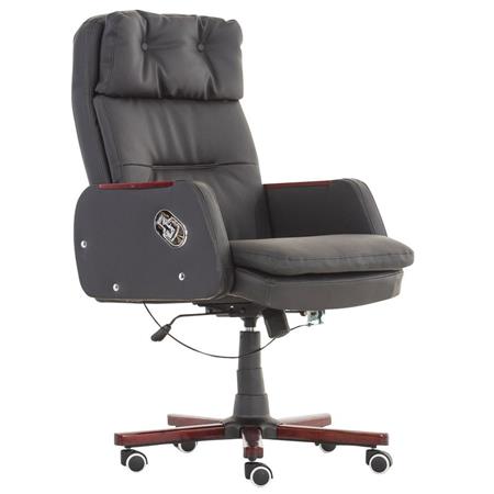 Poltrona da ufficio PAMPA, Imbottitura spessa, Reclinabile, Struttura in legno, Rivestita in pelle color Nero